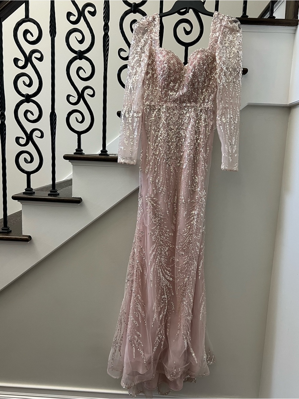 Elegant Beaded Pink Evening Gown